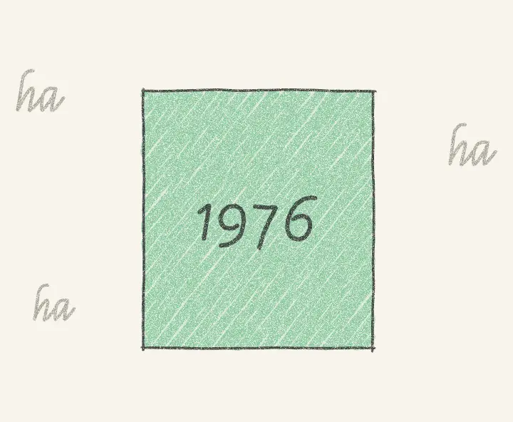 Pencil drawing of a green box marked 1976, with the words ha ha written faintly around it.