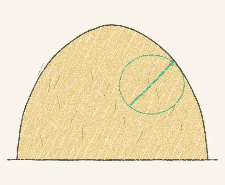 Pencil drawing of a haystack with a circle around a single green needle.