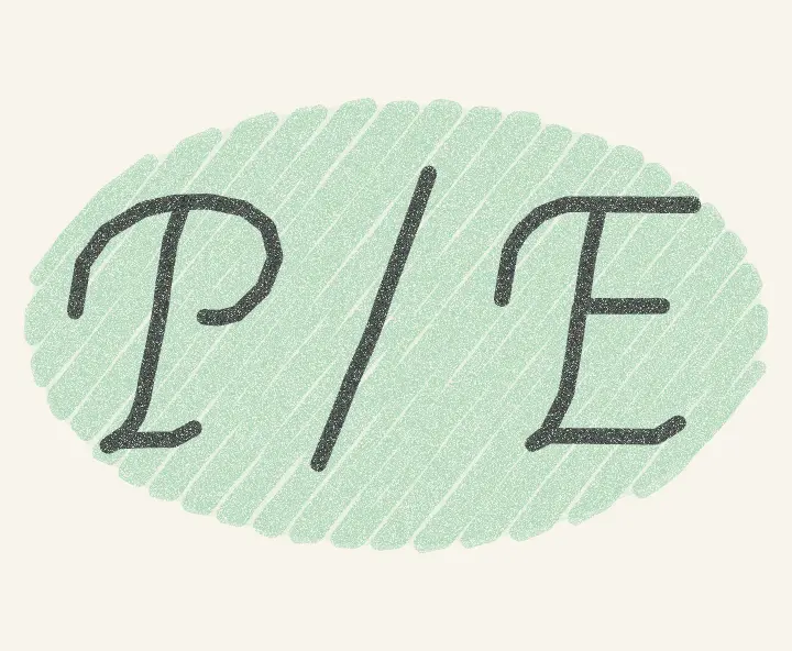 Pencil drawing of the letters P/E on a green wash.