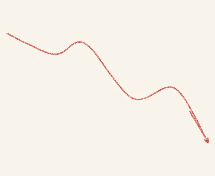 Pencil drawing of a red price line falling from left to right, ending in an arrow.